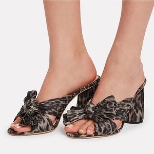 $395 NEW Loeffler Randall Penny grey leopard pleats bow knot slides heels 7